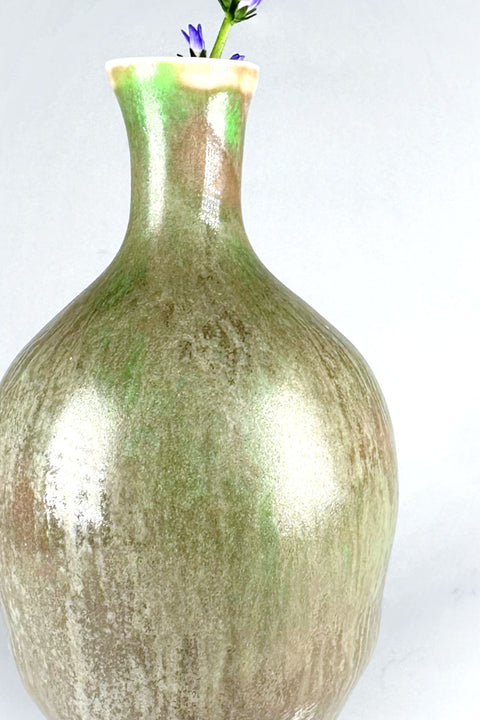 striated green bud vase