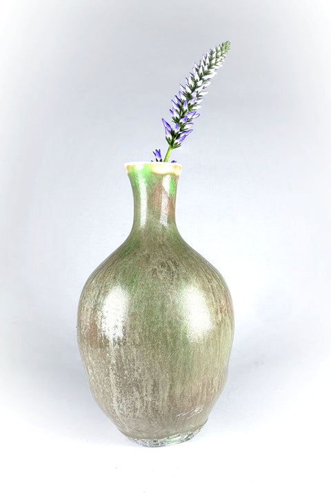 striated green bud vase